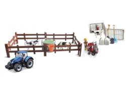 BBURAGO FARMLAND PLAYSET - COW FEEDING WITH NEW HOLLAND T7.315 HD TRACTOR